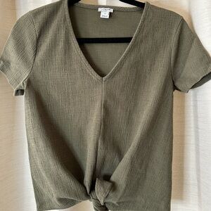 J. Crew Green Tie Front Ribbed T-Shirt